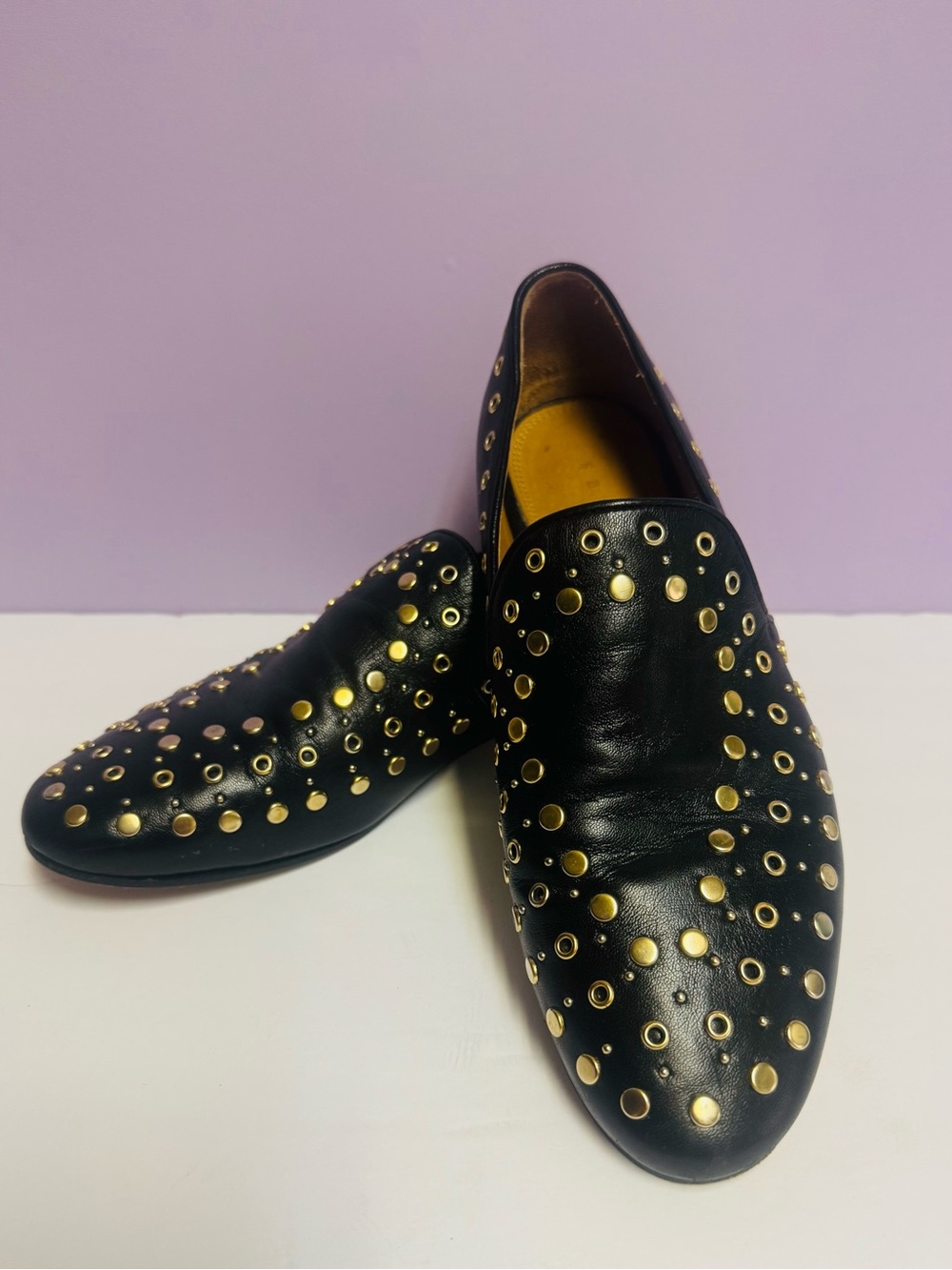Sandro Black Leather Studded Loafers Sz 37